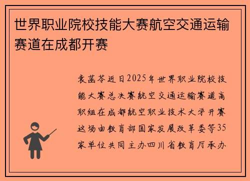 世界职业院校技能大赛航空交通运输赛道在成都开赛